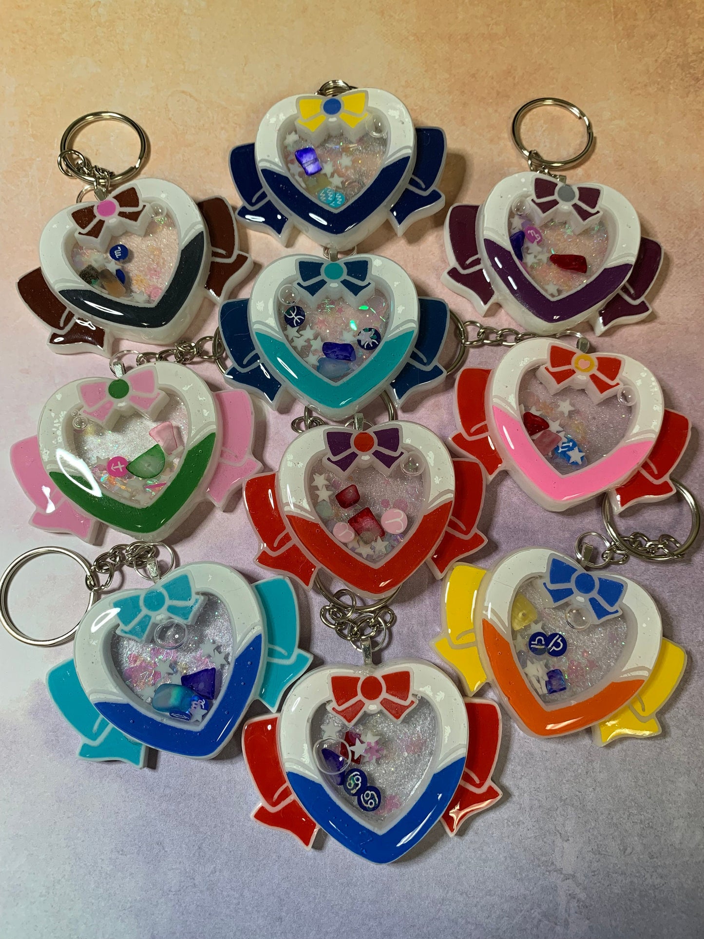 Made to Order Heart Magical Sailor Girl Heart Shaker Keychains Resin Anime Cosplay