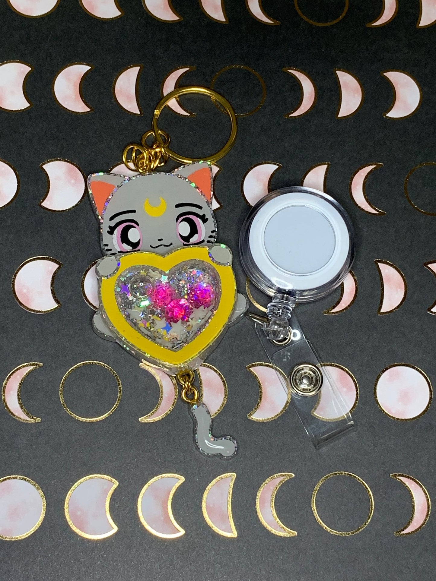 Made to Order - Celestial Moon Kitty Heart Shaker