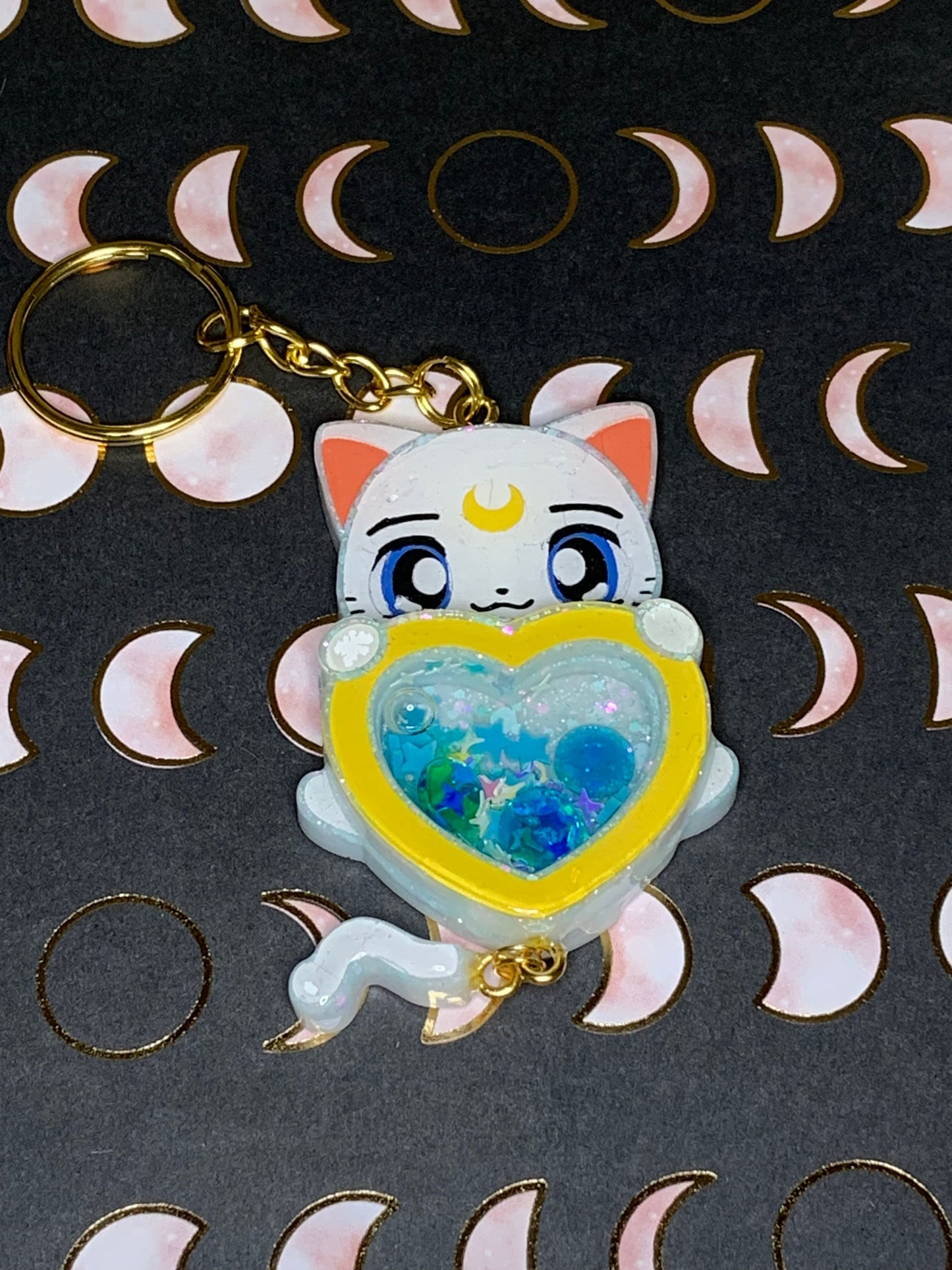 Made to Order - Celestial Moon Kitty Heart Shaker