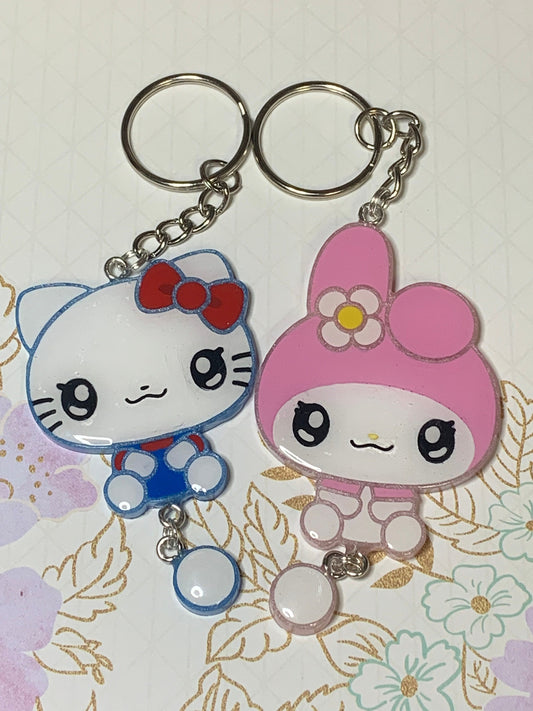Made to Order Kawaii Kitty White Konnichiwa Flat Dangle Tail Resin Anime Cosplay