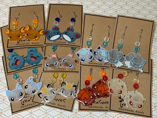 Made to Order Pocket Monster Fish Hook Earrings Set 6 Resin Cosplay Anime