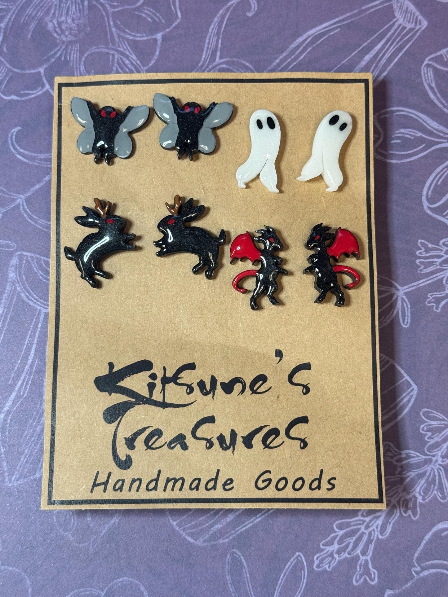 Made to Order Cryptid Stud Earrings Set of 4 Resin Cosplay Anime Spooky