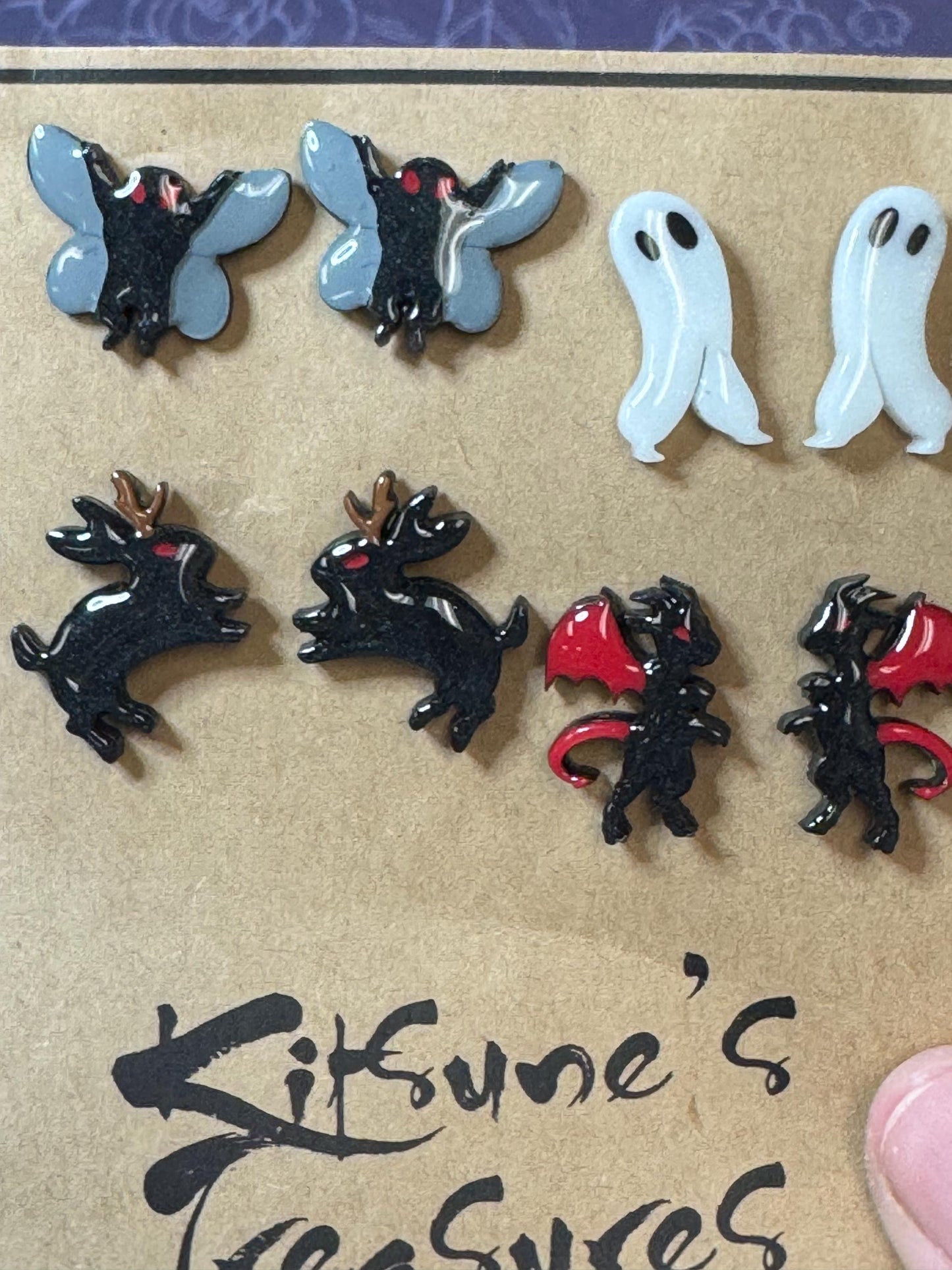 Made to Order Cryptid Stud Earrings Set of 4 Resin Cosplay Anime Spooky