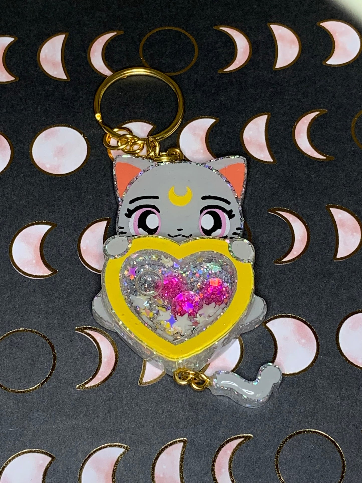 Made to Order - Celestial Moon Kitty Heart Shaker