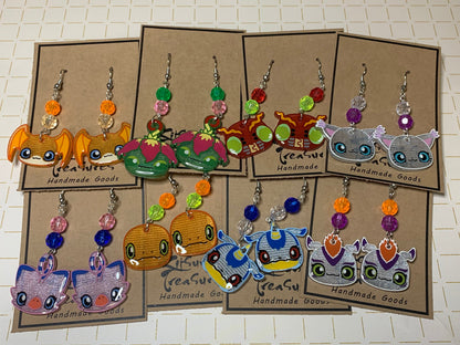 Made to Order - Digital Monsters - Fish Hook Earrings